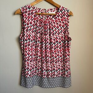 Calvin Klein Sleeveless Geometric Print Blouse Top XL Red Black White Career